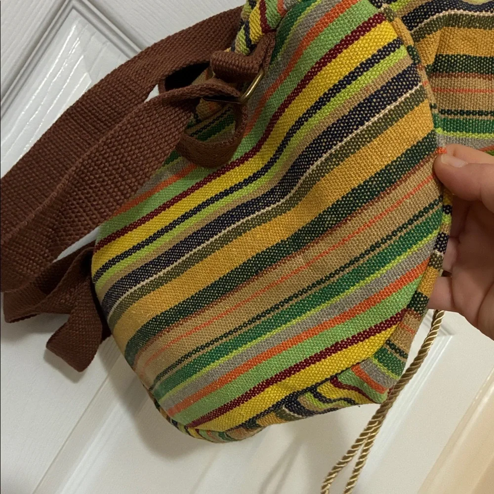 New VINTAGE Hippie BOHO Striped Multicolor Backpack PURSE School Hiking Travel